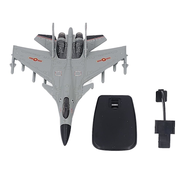 Grå og hvit jagerflymodell for gutter - Trekk tilbake med lyd og lys, legering flymodell med displaystativ
