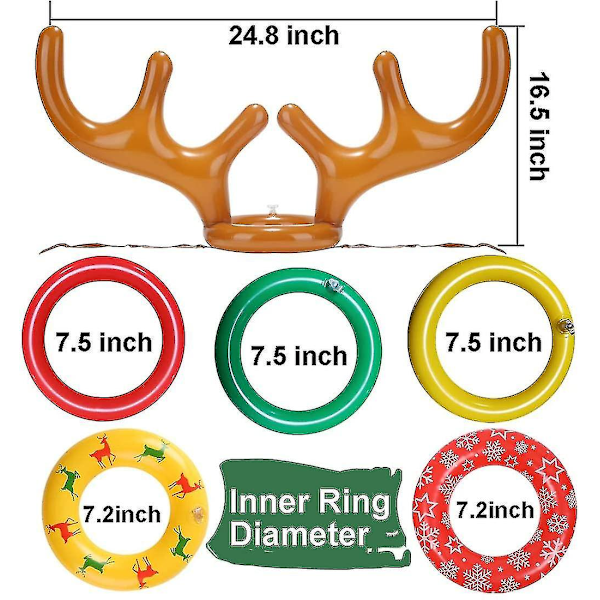 2 Sett med Oppblåsbare Reinsdyrgevir-Ringkastspill, Juletre, Julenisse-Ringkast for Julerfestspill - mxbc