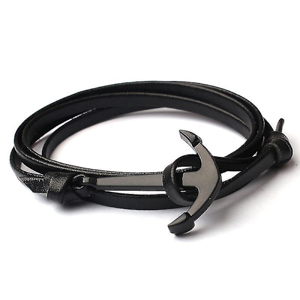 Svart Anker Flerlagigt Läderarmband & Bangles Mode Vintage B