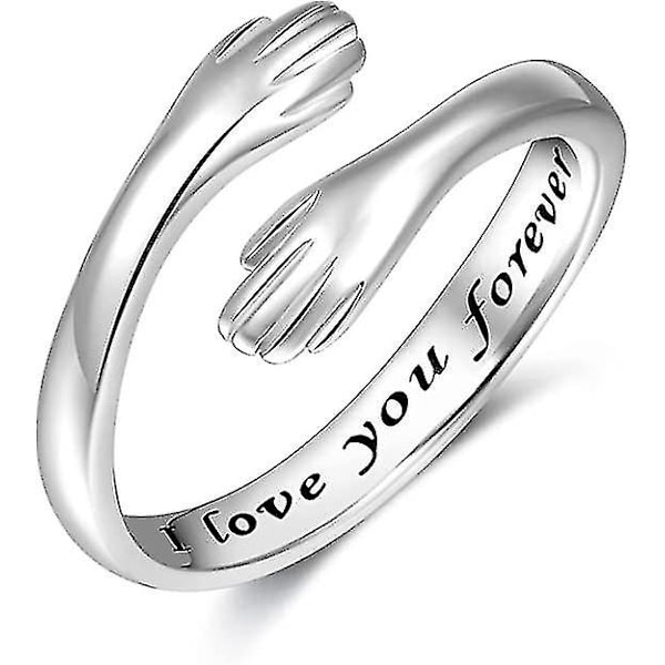 925 Sterling Silver Hug Rings For Couples Hand Hug Rings Hugging Hands Open Promise Ring For Women Men Adjustable