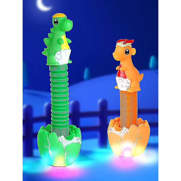 Kreativ Lala Toy Pop Tube Nyhet De-stress Teleskopisk Rør Dinosaur Med Lys Ventil De-stress Sx green