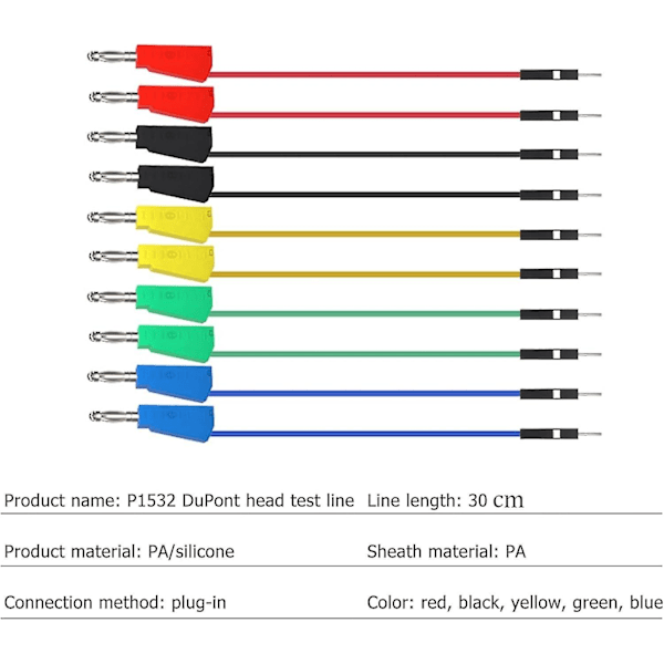 10 stk Multimeter Testledninger, Banan Testledning Stabelbar Bananplugg til Brødbrett Hann Jumper Wires, Ledninger Kabel med Klips