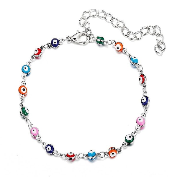 Dainty Ankle Evil Eye Foot Jewelry Adjustable Colorful Boho Barefoot Link Chain-mxbc