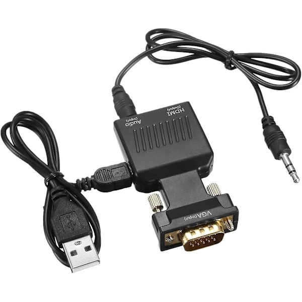 GXMRHWY VGA-hane till HDMI-hona ljud- och videoadapterkonverter svart