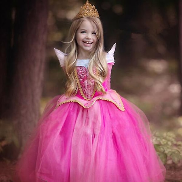 Flickan Prinsessan Aurora Törnrosa Tyllklänning Bal Klänning Fest Fancy Dress Cosplay Kostym rose red 7-8 years