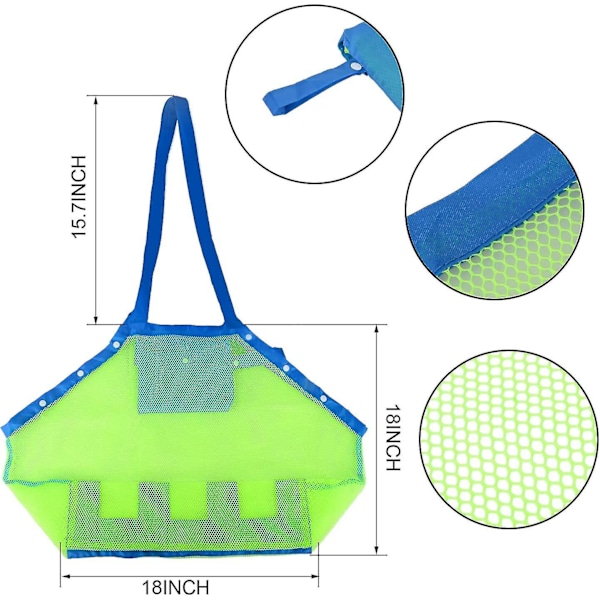 Mesh Strandveske, Barn Skjellposer, 2-pakning Stor Strandleketøypose Borte Fra Sand, Pose Leke Organiser