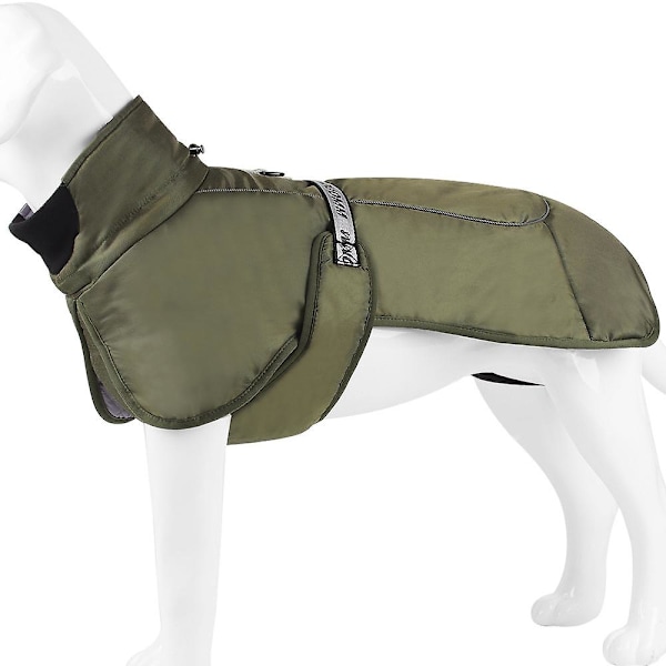 Varm jakke for stor hund med refleks, vindtett, quiltet vest, klær, jakke med sele, utendørs hundebekledning army green 3xl