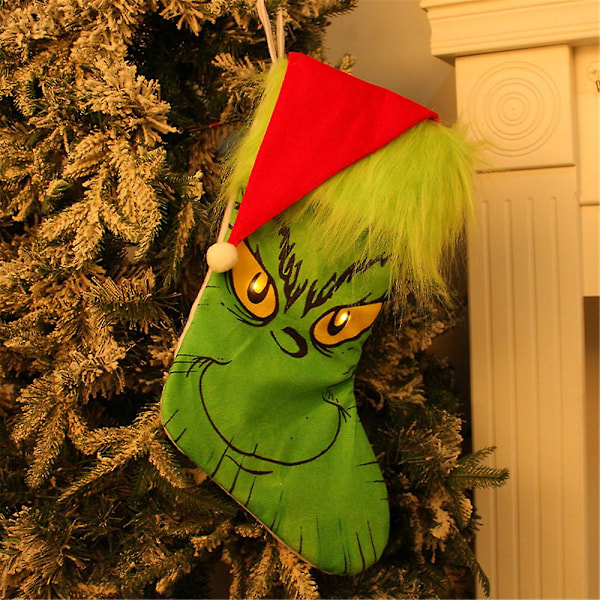 Grinch-sukkahousut makeisten säilytykseen, lahjapussi, joulukoriste roikkumaan, juhlat, valolla