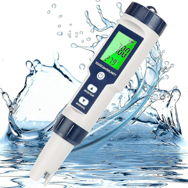 5 In 1 Ph Meter For Water, Ph/tds/ec/temp/salt Meter, Salt Tester For Saltwater Pool, 0.01 Resolution High Accuracy Digital Ph Tester - Youa