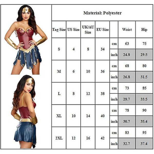 Wonder Woman Cosplay-kostym för kvinnor, miniklänning, huvudbonad, armband, set för rollspel, fest, karneval, utklädningskläder m