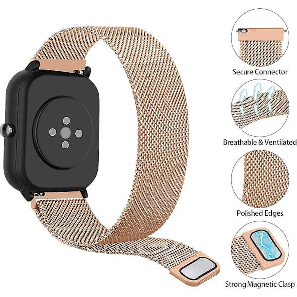 20mm Hurtigutløsning Rustfritt Stål Erstatningsklokkearmbånd For Amazfit Bip U Pro/bip/bip Lite/bip S/bip S Lite/bip U rose gold