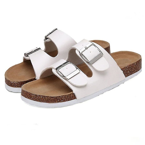 Dam 2-remmar justerbart spänne, platta casual kork slip-on sandaler, slide kork fotbädd sandaler för kvinnor/damer/flickor$Dam Slide Sandaler med justerbar