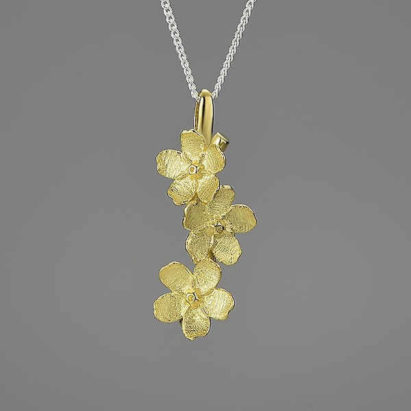 Ægte 925 Sterling Sølv Lang Elegant Forglemmigej Blomster Vedhæng Mode Smykker Kæder og Halskæde til Kvinder Gave gold only pendant