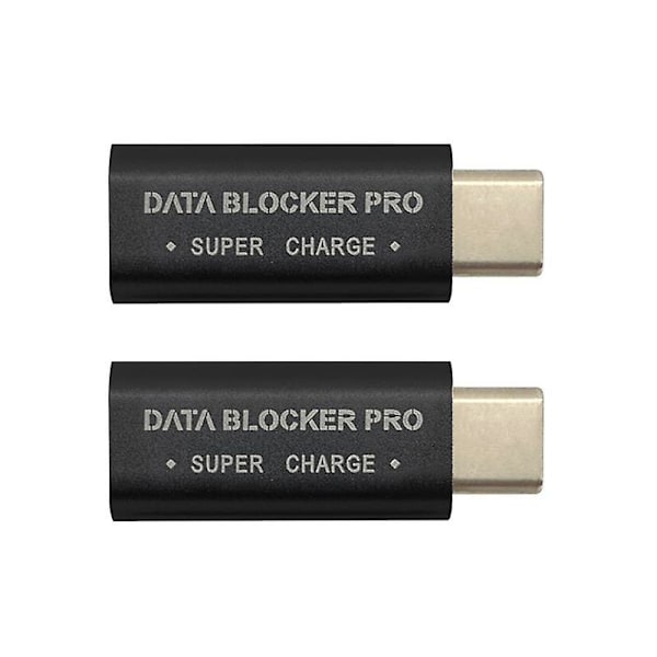 2 st USB Typ-C Datablocker USB-C Juice Jack Defender Adapter Stöd för Snabbladdning (50V/5A) Stoppa Datakapning (Svart)