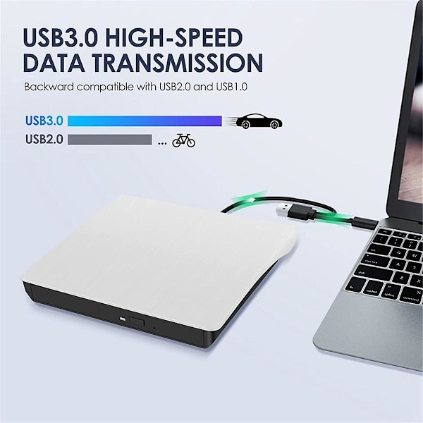 Ekstern CD DVD +/-RW-stasjon, USB 3.0 & USB-C Bærbar CD & DVD ROM Brenner Spiller Leser Skriver Omskrivbar