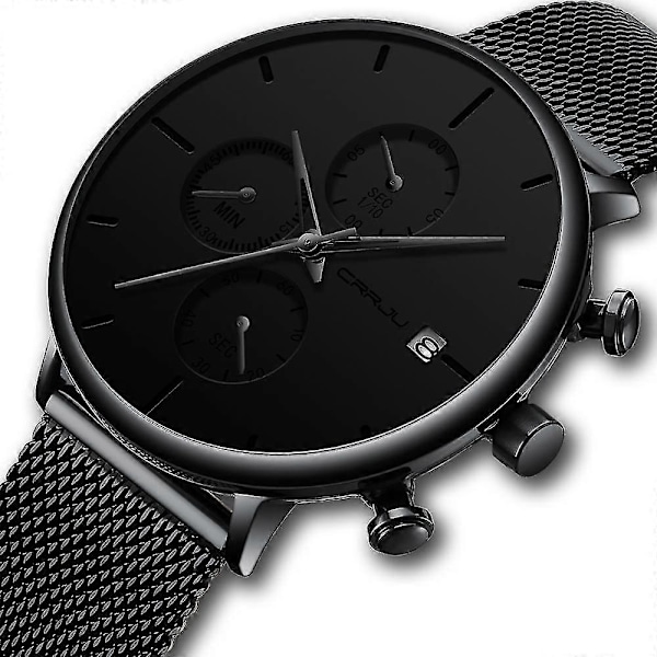 Menn Mesh Stål Mote Dial Kvarts Ur black