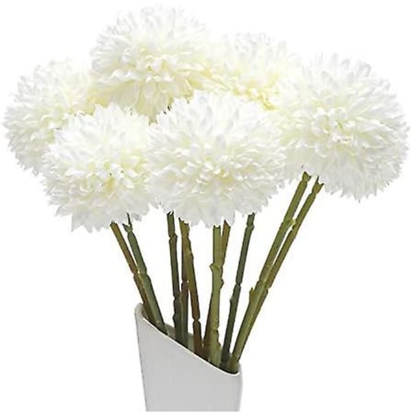 White Artificial Dahlia Flowers, Silk Plastic Fake Hydrangea Flowers Bunch Bridal Wedding Bouquet 10 Pcs White