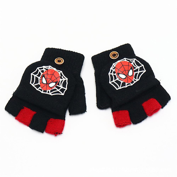 Kids Spiderman Knitted Mitten Warm Half Finger Flip Cover Gloves For Writing/outdoor Playing Gifts