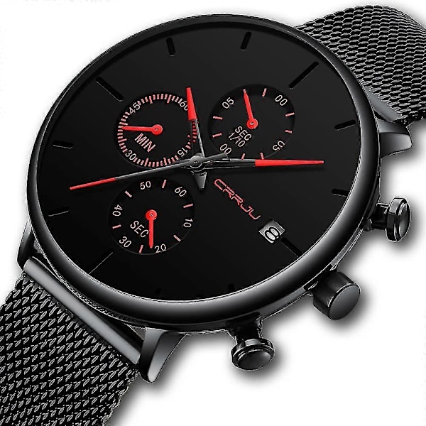 Menn Mesh Stål Mote Dial Kvarts Ur black