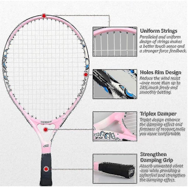 Junior Tennis Racket Rekreativ Tennis Racket Forudstrenget Let Hovedbalance Til Begyndere Ungdom Børn, God Kontrolgreb pink 19