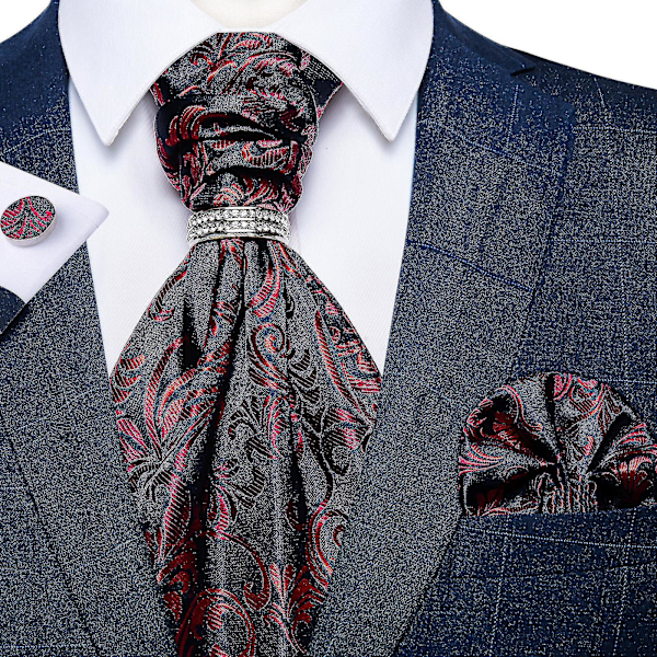 Miesten Luksus Ascot-Solmiosetti Silkki Paisley Cravat Hääjuhla Upea Huivi Solmiot Sarjat Taskuliina Solmio Rannekorut Renkaat-mxbc