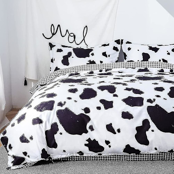 Duvet Cover Set Single, 3 Piece Cow Print Bedding Set Cute Animal Print Duvet Set