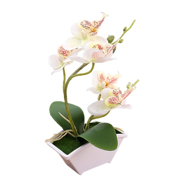 Konstgjord Silkeblomma Dubbelgrenad Phalaenopsis Konstgjord Blomma Kruka Landskapsdekoration Konstgjord Växt Krukväxt Grön Växt, vit