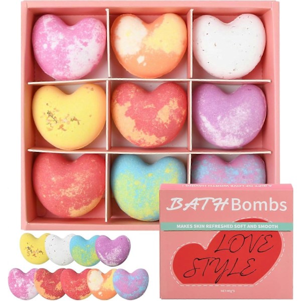 9 stycken Love Badbomber Presentset, Badbomber som Badtillsats, Bubbelbad, Presentset för Födelsedag, Alla hjärtans dag, Mors Dagspresent a