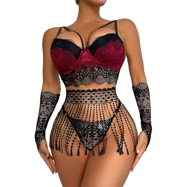 Sexy Lace Lingeri Sæt til Kvinder Natkjole Todelt Babydoll Bh Sæt Dame Underundertøj Sæt S-3xl l