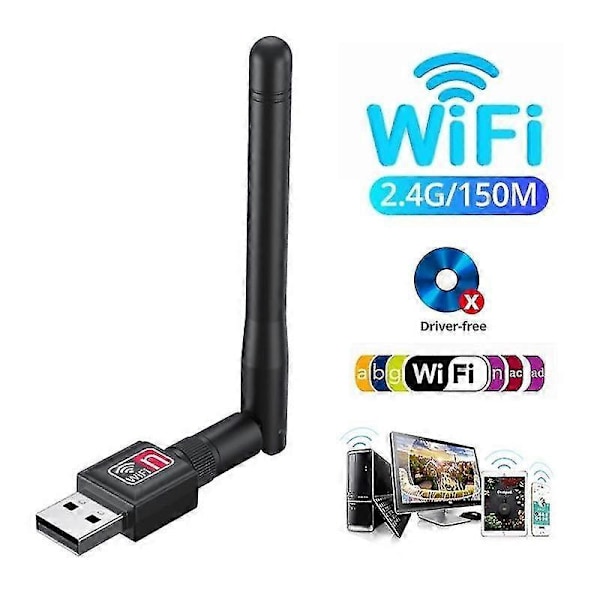 150 Mbps WiFi-adapter USB Trådløst nettverkskort 8188ETV Høy forsterkning 2,4 GHz Wi-Fi-mottaker Dongle med antenne Ethernet-adaptere for PC Bærbar PC