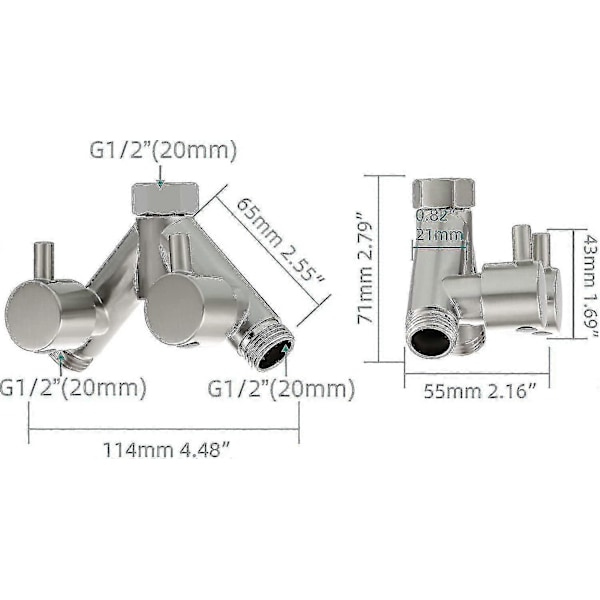 Mässing Diverter Ventil Dusch Avstängningsventil 2-vägs Y Splitter 1/2 Tum För Duschsslang Och Duschhuvud Krom