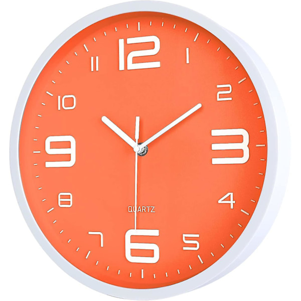 Modern Orange Väggklocka 10 Tum Silent Non Ticking Quartz Klockor Med Stora 3d Siffror För Vardagsrum Kök Barnrum-mxbc