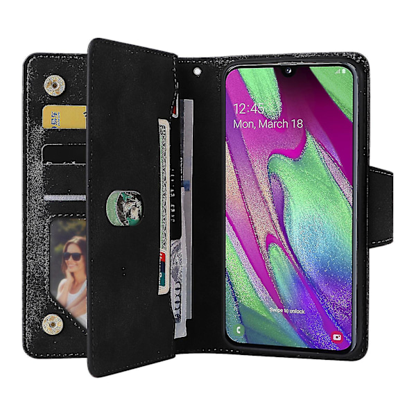 Etui Kompatibelt Med Samsung Galaxy A40 Magnetisk Lærveske Med Glidelås Lommebok Kort Holder Kompatibelt Med Samsung Galaxy A40 Etui-b green