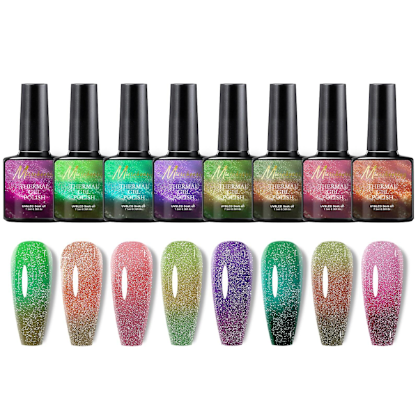 8 Farver Termisk Neglelak Gel Skinnende Sekvens Effekt Lak Bling Glitter Soak