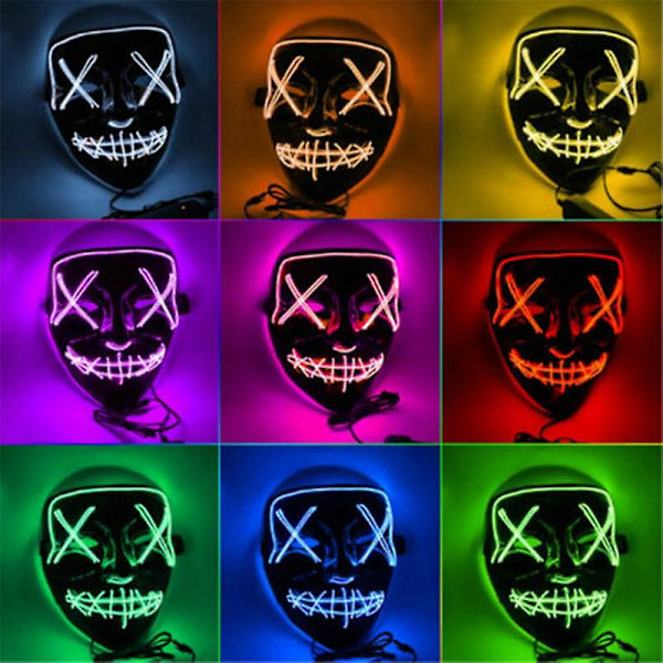 Cosplay Up Wire Purge Mask Kostyme Halloween Lys Skummel Led Fluorescerende Rød