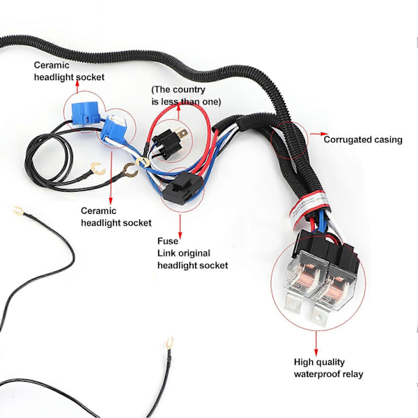 H4 Forlygte Relæ Ledningsnet 4 Lys Øger Lysstyrke Tilbehør til Bil 12V 50w 40A