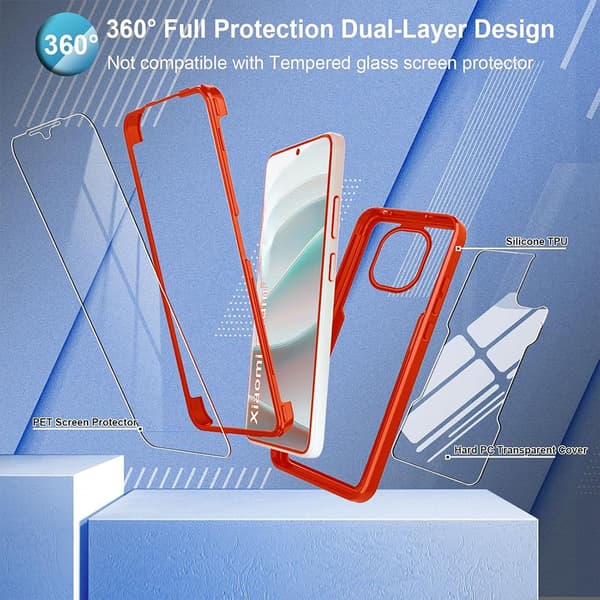 Skal för Xiaomi Redmi Note 15 Pro 5G, 360° skydd, förstärkt kant, solid - röd röd