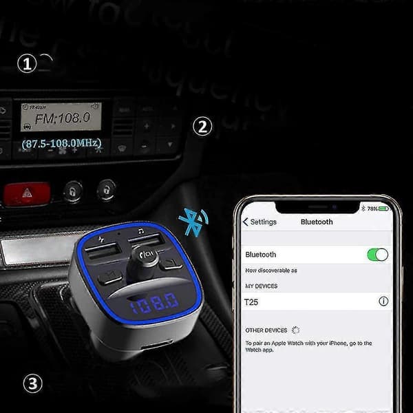 Bluetooth FM-sender med dobbelt USB-port biloplader
