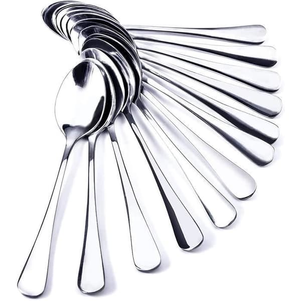 (Silver) Set med 12 små ovala teskedar i rostfritt stål 12 cm * 2,5 cm