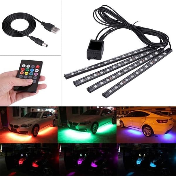 RGB LED-lysstrimmel med IR/stemmestyringsboks 5V 4x 12SMD bilinteriør