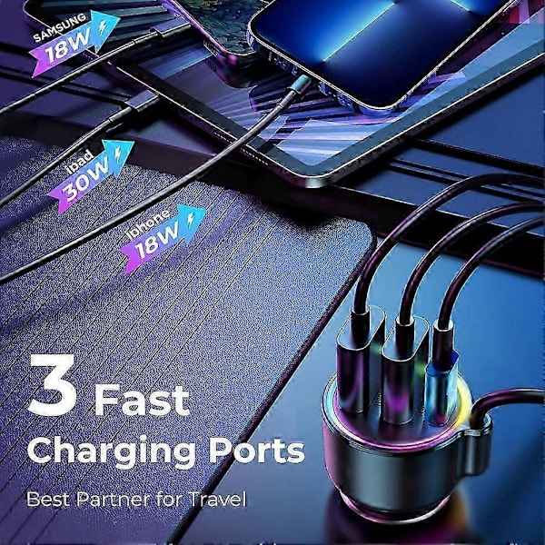 Bluetooth 5.3 FM/AUX Bluetooth Biladapter 3 Portar PD&QC3.0 FM-modulator Bluetooth Bilsändare Billaddare Bluetooth-adapter