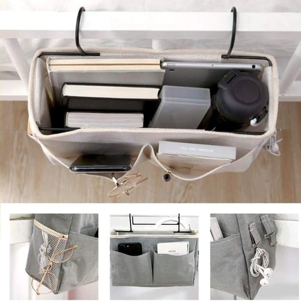Waterproof and practical bedside storage bag, hanging storage bag with 3 pockets, bedside storage bag, storage bag