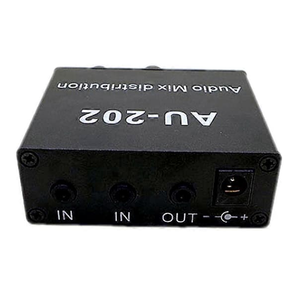 AU-202 2 Input 2 Output Stereo Mixer Audio Splitter for Headphones External Power Supply AMP Volume Separate