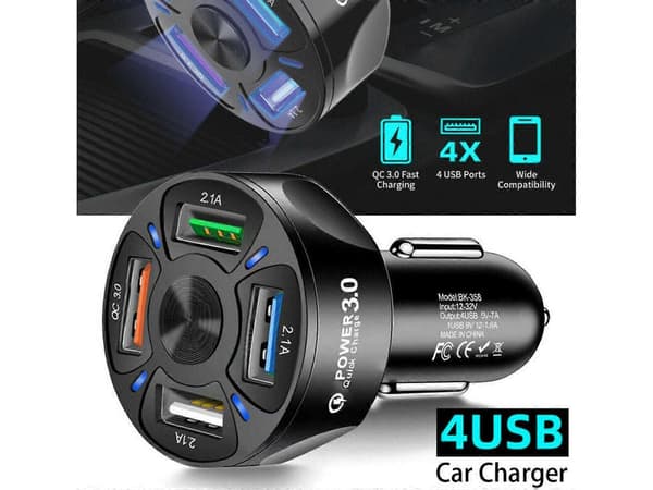 4 USB QC 3.0 Hurtiglader Biladapter Biltilbehør med LED-lys