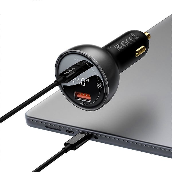 USB USB-C PD3.1 140W biloplader + USB-C kabel 1m sort