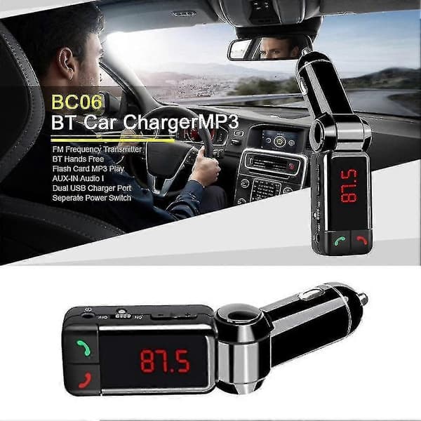 Bc06 MP3-afspilleradapter til bil med LCD-skærm, dobbelt USB-biloplader