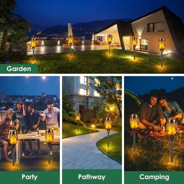 Utendørs solcelleflammelys. 4-pakning 12 LED solcelleflammelys for hage og utendørs bruk, vanntett IP65. Solcellefakkellys