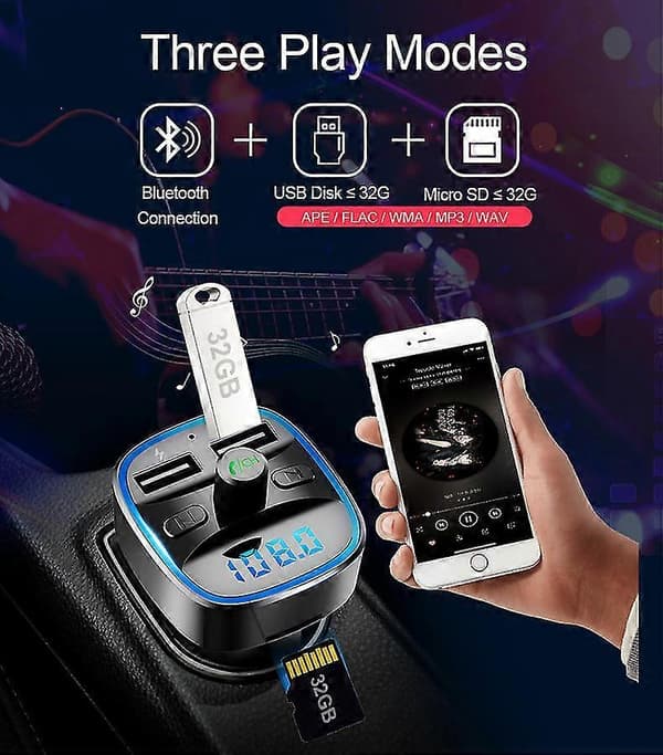 Biloplader Hurtig Opladning/ Mp3 Bluetooth Afspiller/ Fm Transmitter-God