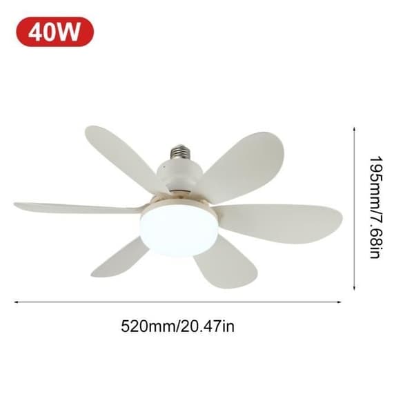 (Hvid) Loftventilator med lys - MÆRKE - Model - 12W ventilator - 40W lampe - 3 hastigheder