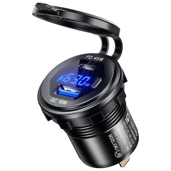 63w Qc3.0 Usb + Type C Usb C Pd Biloplader Hurtigoplader Med Led Voltmeter